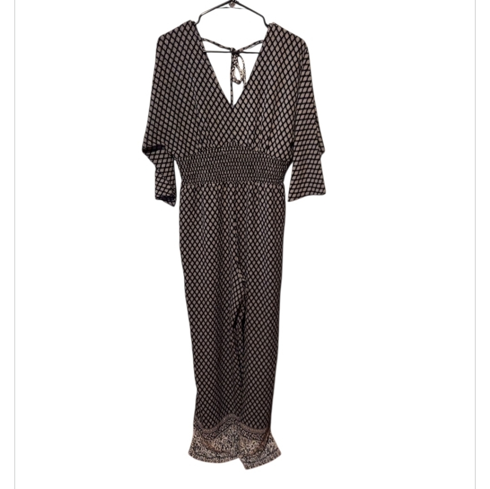 Y2K Boho Peasant Milkmaid Jumpsuit L Pants Wide Leg Festival Paisley Western